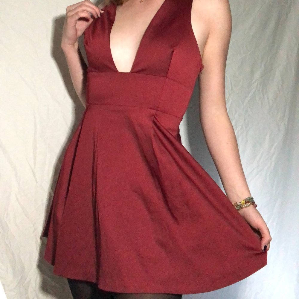 Romantic Red Deep Cut Mini Dress Small